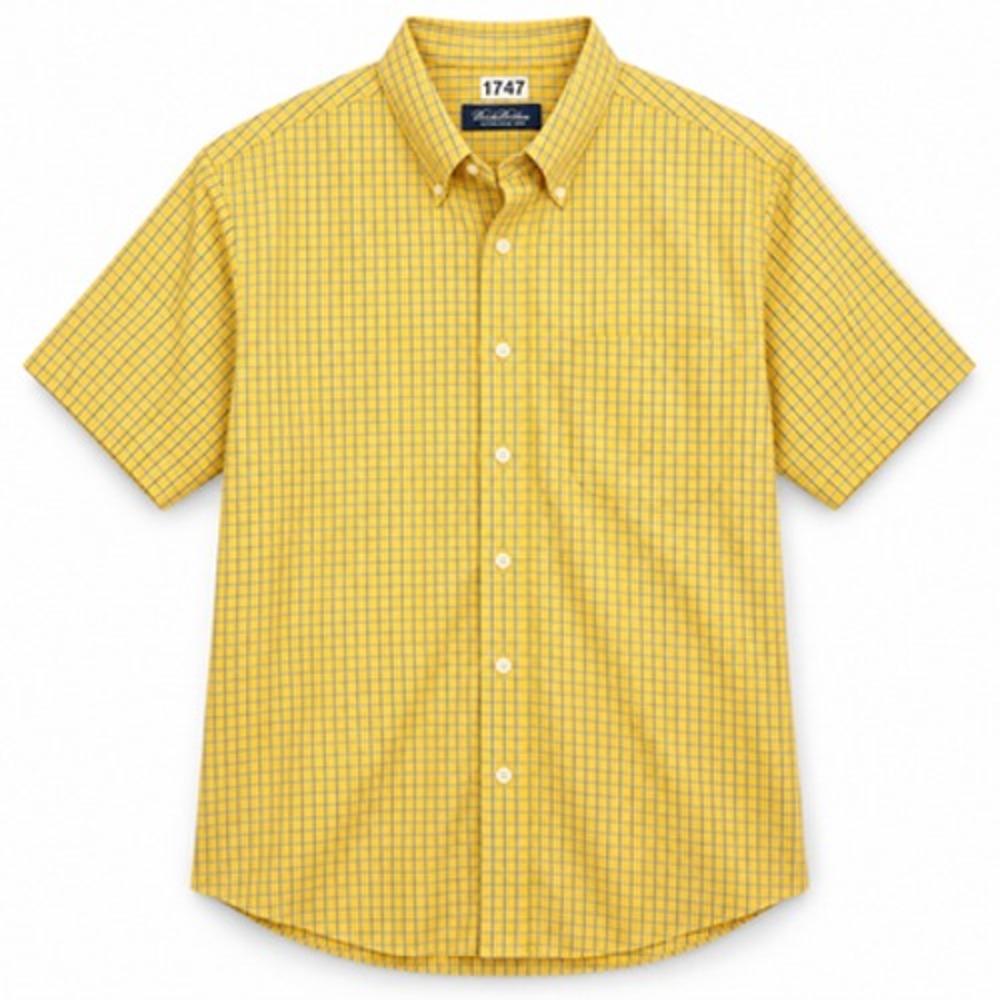Brooks Brothers Shirt Mens 2XL Yellow Check Non Iron Cotton Short Sleeve